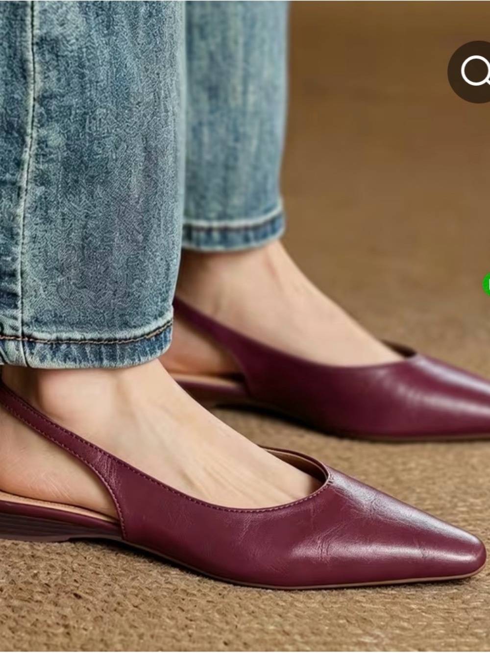 Burgundy Slingback Pointed-Toe Flats